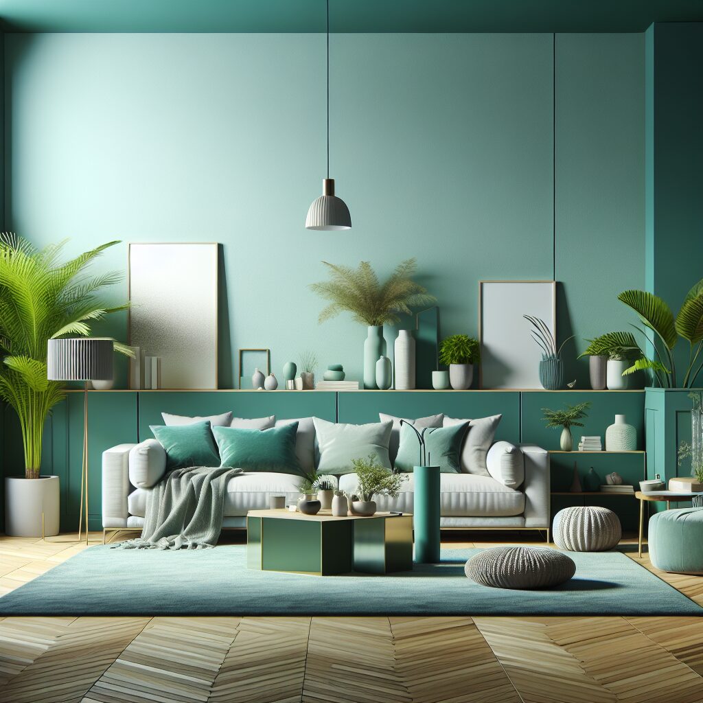 Woonkamer in RAL 6016 Turkooisgroen