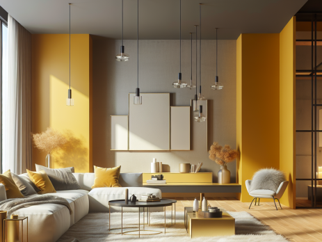Woonkamer in kleur RAL 1004 Goudgeel