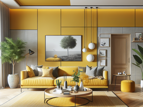 Woonkamer in kleur RAL 1006 Maisgeel