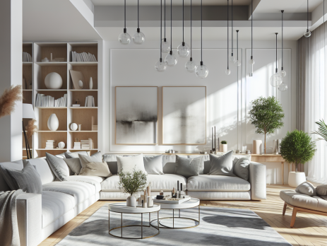 Woonkamer in kleur RAL 1013 Parelwit