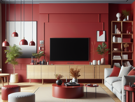 Woonkamer in kleur RAL 3001 Signaalrood