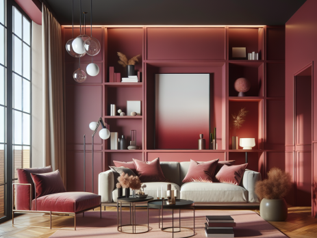 Woonkamer in kleur RAL 3005 Wijnrood