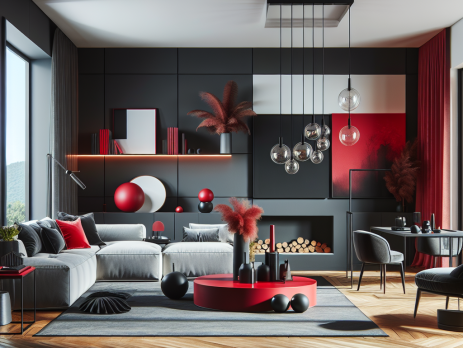 Woonkamer in kleur RAL 3007 Zwartrood