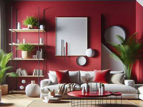 Woonkamer in kleur RAL 3031 Orientrood