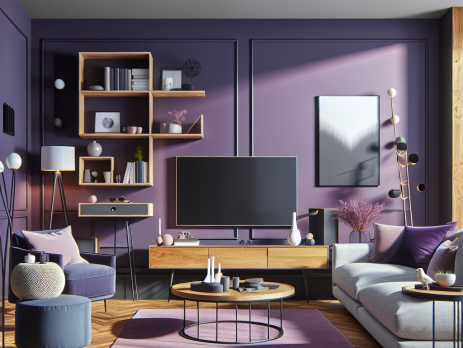 Woonkamer in kleur RAL 4003 Heidepaars