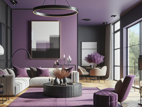 Woonkamer in kleur RAL 4007 Purperviolet