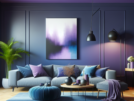 Woonkamer in kleur RAL 5000 Paarsblauw
