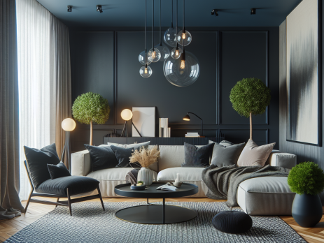 Woonkamer in kleur RAL 5004 Zwartblauw