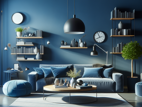 Woonkamer in kleur RAL 5005 Signaalblauw