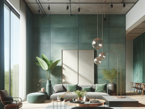 Woonkamer in kleur RAL 6000 Patinagroen