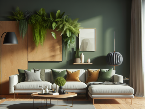 Woonkamer in kleur RAL 6005 Mosgroen