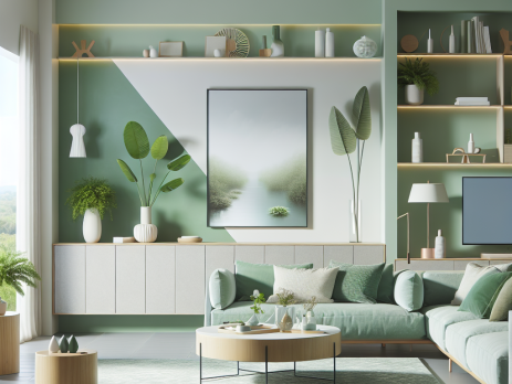 Woonkamer in kleur RAL 6036 Parelmoerlichtgroen