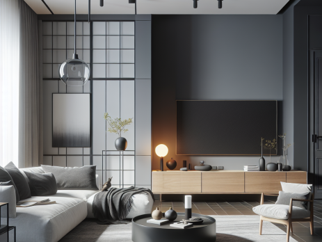 Woonkamer in kleur RAL 7004 Signaalgrijs