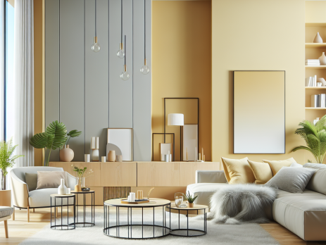 Woonkamer in kleur RAL 1034 Pastelgeel