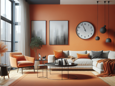 Woonkamer in kleur RAL 2010 Signaaloranje