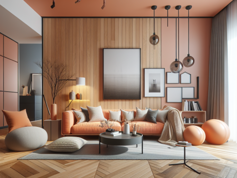 Woonkamer in kleur RAL 2013 Parelmoeroranje
