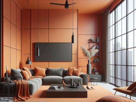 Woonkamer in kleur RAL 2017 Verkeersoranje (Reflecterend)