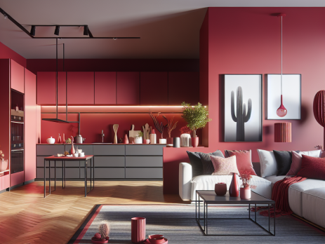 Woonkamer in kleur RAL 3003 Robijnrood