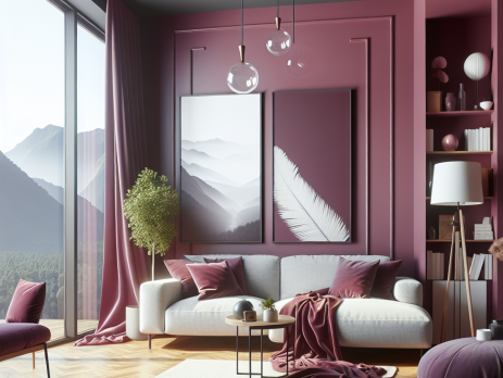 Woonkamer in kleur RAL 3004 Purperrood