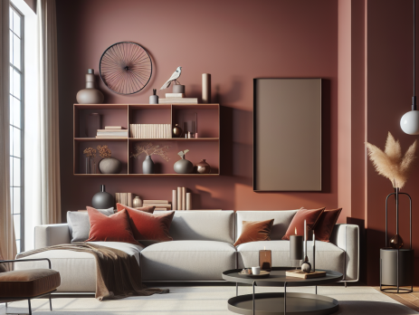 Woonkamer in kleur RAL 3011 Bruinrood