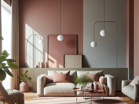Woonkamer in kleur RAL 3012 Beigerood