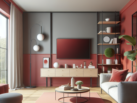 Woonkamer in kleur RAL 3013 Tomaatrood