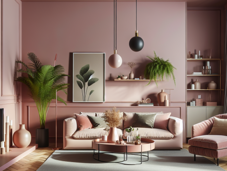 Woonkamer in kleur RAL 3014 Oudroze