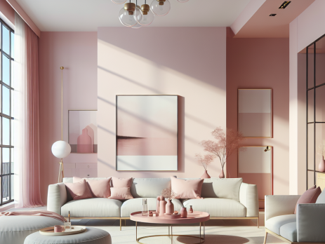 Woonkamer in kleur RAL 3015 Lichtroze