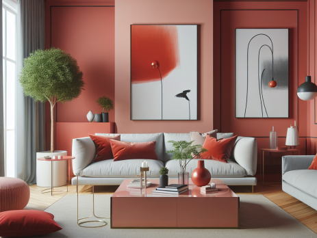 Woonkamer in kleur RAL 3016 Koraalrood