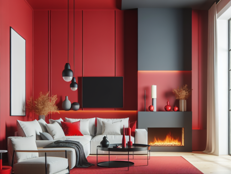 Woonkamer in kleur RAL 3020 Verkeersrood