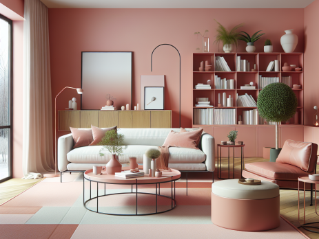 Woonkamer in kleur RAL 3022 Zalmrood