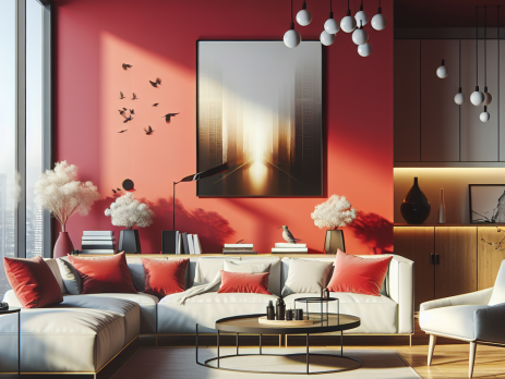 Woonkamer in kleur RAL 3024 Levendig Rood