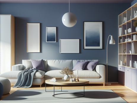 Woonkamer in kleur RAL 4005 Blauwlila