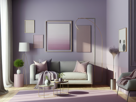 Woonkamer in kleur RAL 4009 Pastelviolet
