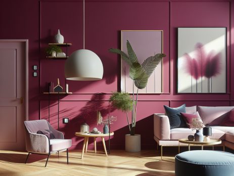 Woonkamer in kleur RAL 4010 Telemagenta