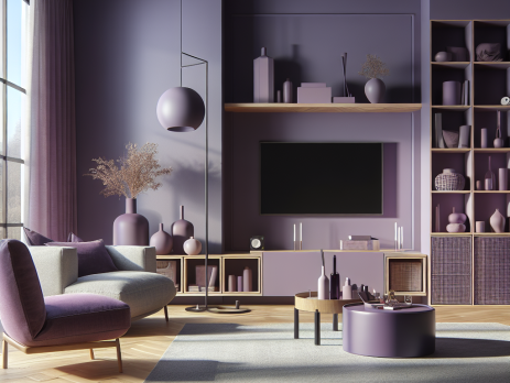 Woonkamer in kleur RAL 4011 Parelviolet