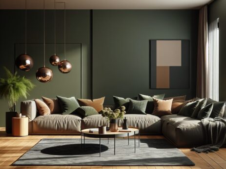 Woonkamer in kleur RAL 8000 Groenbruin