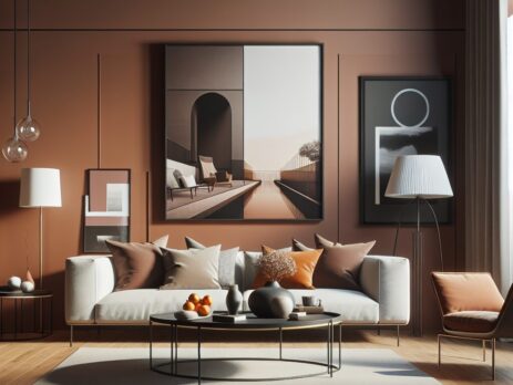 Woonkamer in kleur RAL 8001 Okerbruin