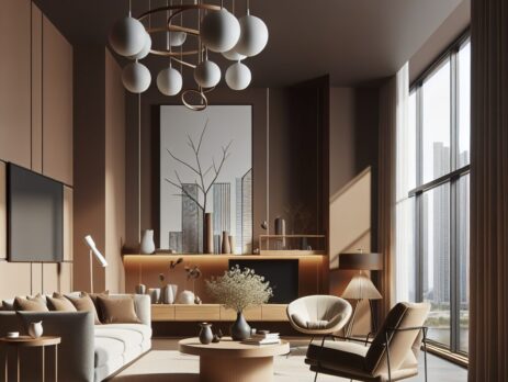 Woonkamer in kleur RAL 8003 Leembruin