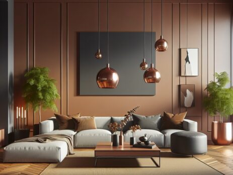 Woonkamer in kleur RAL 8004 Koperbruin