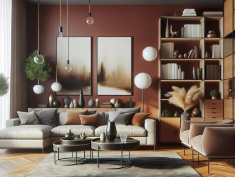 Woonkamer in kleur RAL 8012 Roodbruin