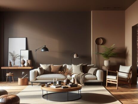 Woonkamer in kleur RAL 8014 Sepiabruin
