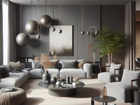 Woonkamer in kleur RAL 8019 Grijsbruin
