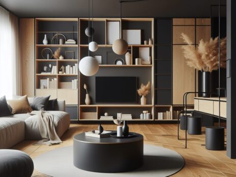 Woonkamer in kleur RAL 8022 Zwartbruin