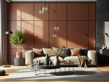 Woonkamer in kleur RAL 8023 Oranjebruin