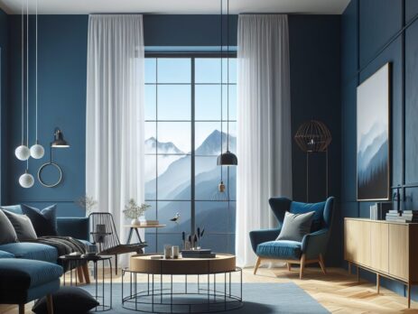Woonkamer in kleur RAL 5013 Kobaltblauw