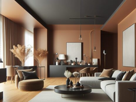 Woonkamer in kleur RAL 8028 Terrabruin