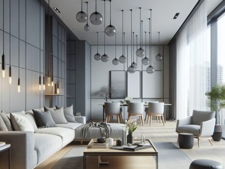 Woonkamer in kleur RAL 9002 Grijswit