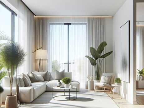 Woonkamer in kleur RAL 9012 Clear room white