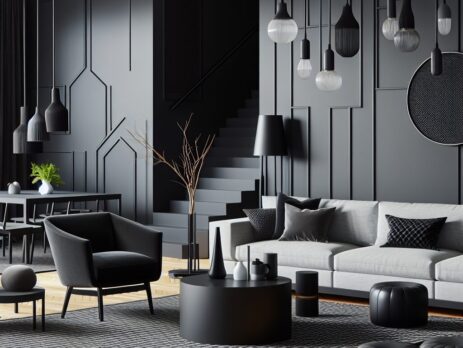 Woonkamer in kleur RAL 9017 Verkeerszwart